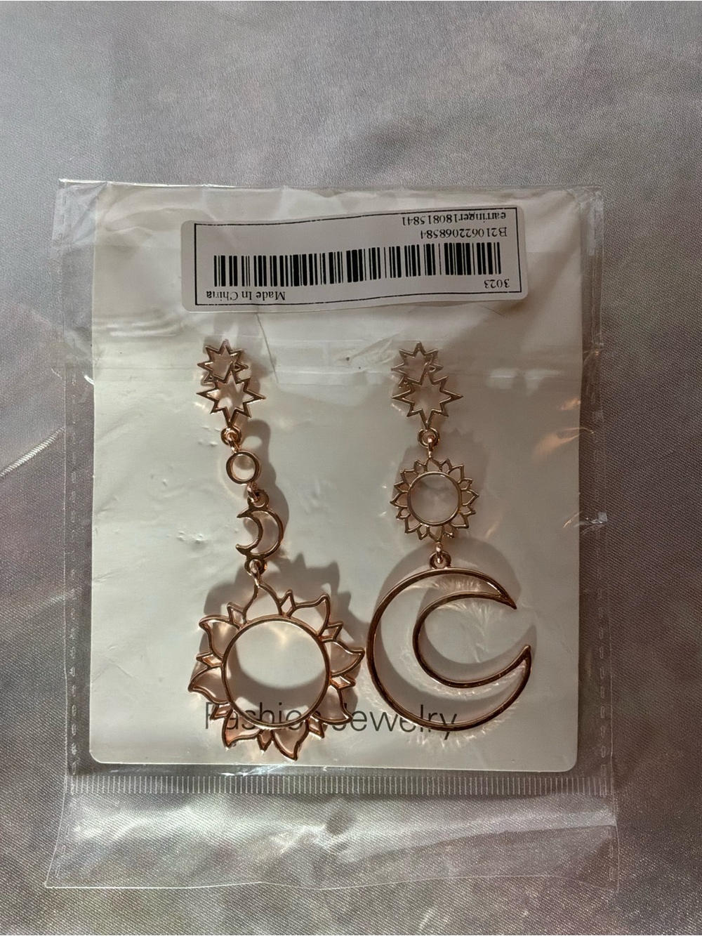 Fashion Jewelry Rose Gold Celestial Moon & Sun Drop Earrings - Picture 4 of 4